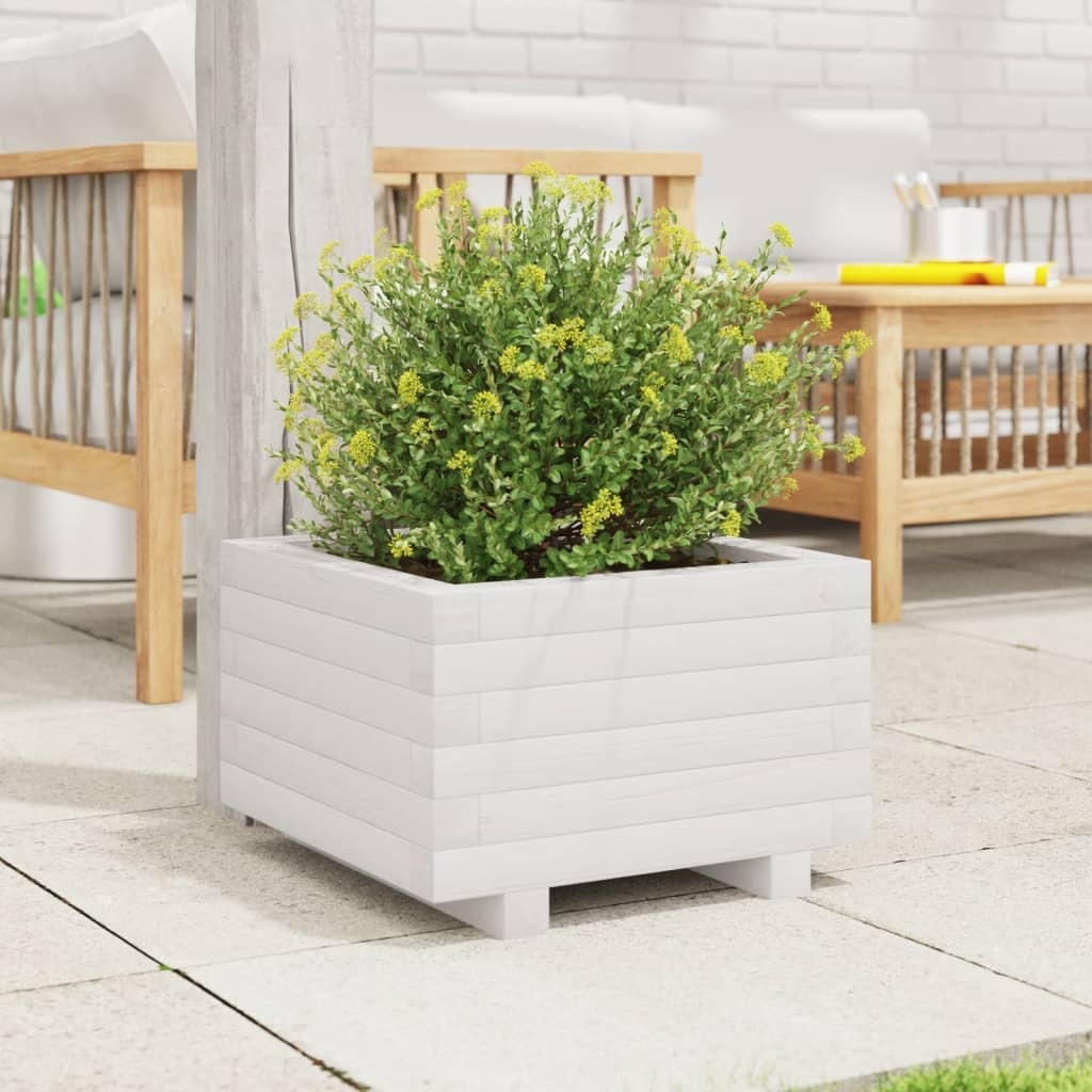 VidaXL Plantenbak 40x40x26,5 cm massief grenenhout wit