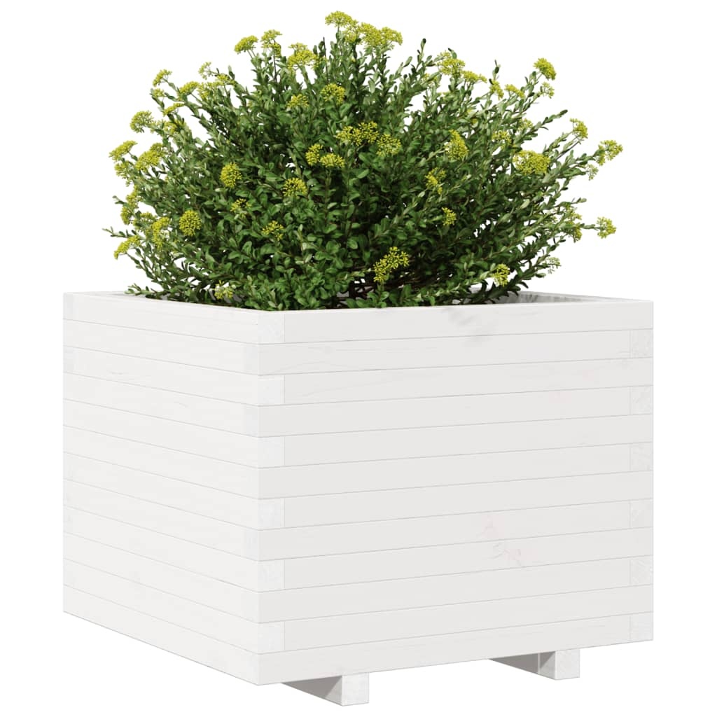 VidaXL Plantenbak 60x60x49,5 cm massief grenenhout wit