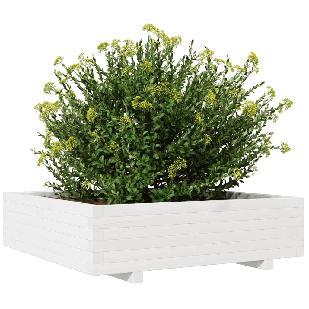 VidaXL Plantenbak 90x90x26,5 cm massief grenenhout wit