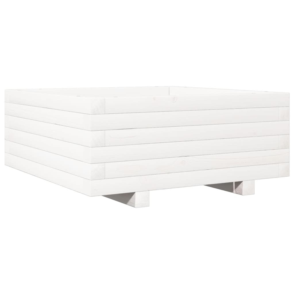 VidaXL Plantenbak 60x60x26,5 cm massief grenenhout wit