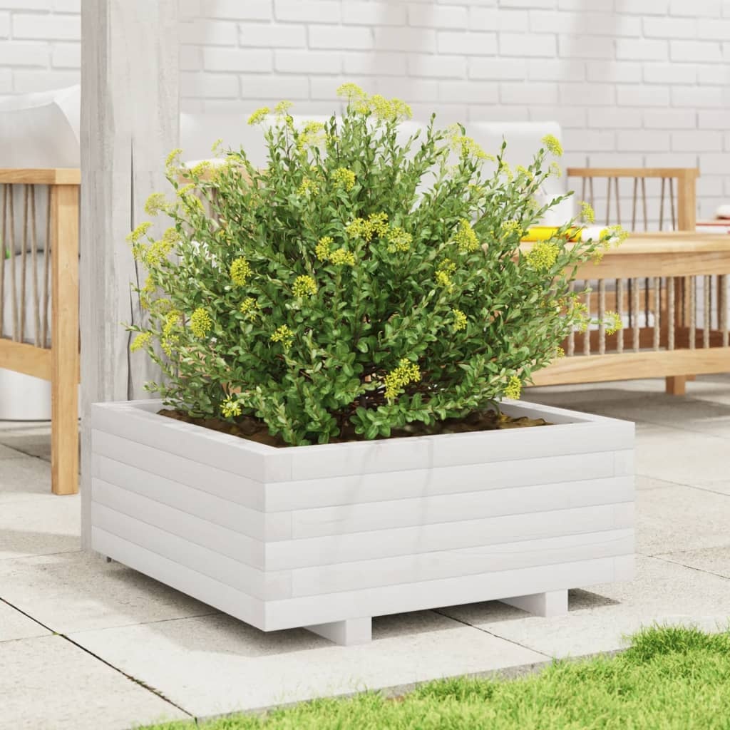 VidaXL Plantenbak 60x60x26,5 cm massief grenenhout wit