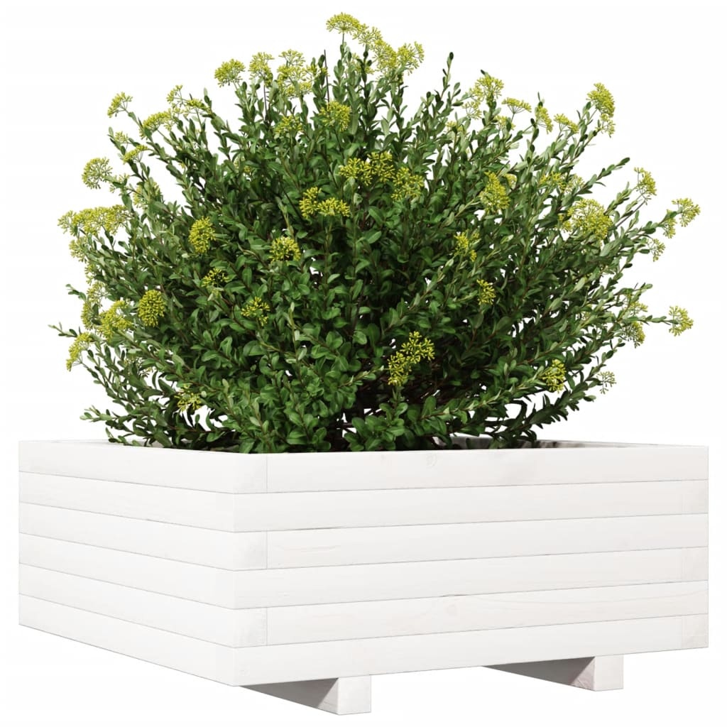 VidaXL Plantenbak 60x60x26,5 cm massief grenenhout wit