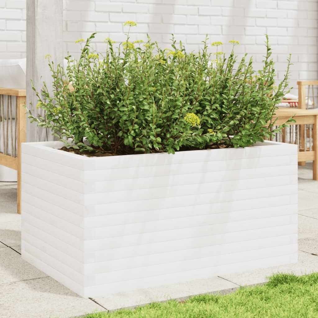VidaXL Plantenbak 90x60x45,5 cm massief grenenhout wit