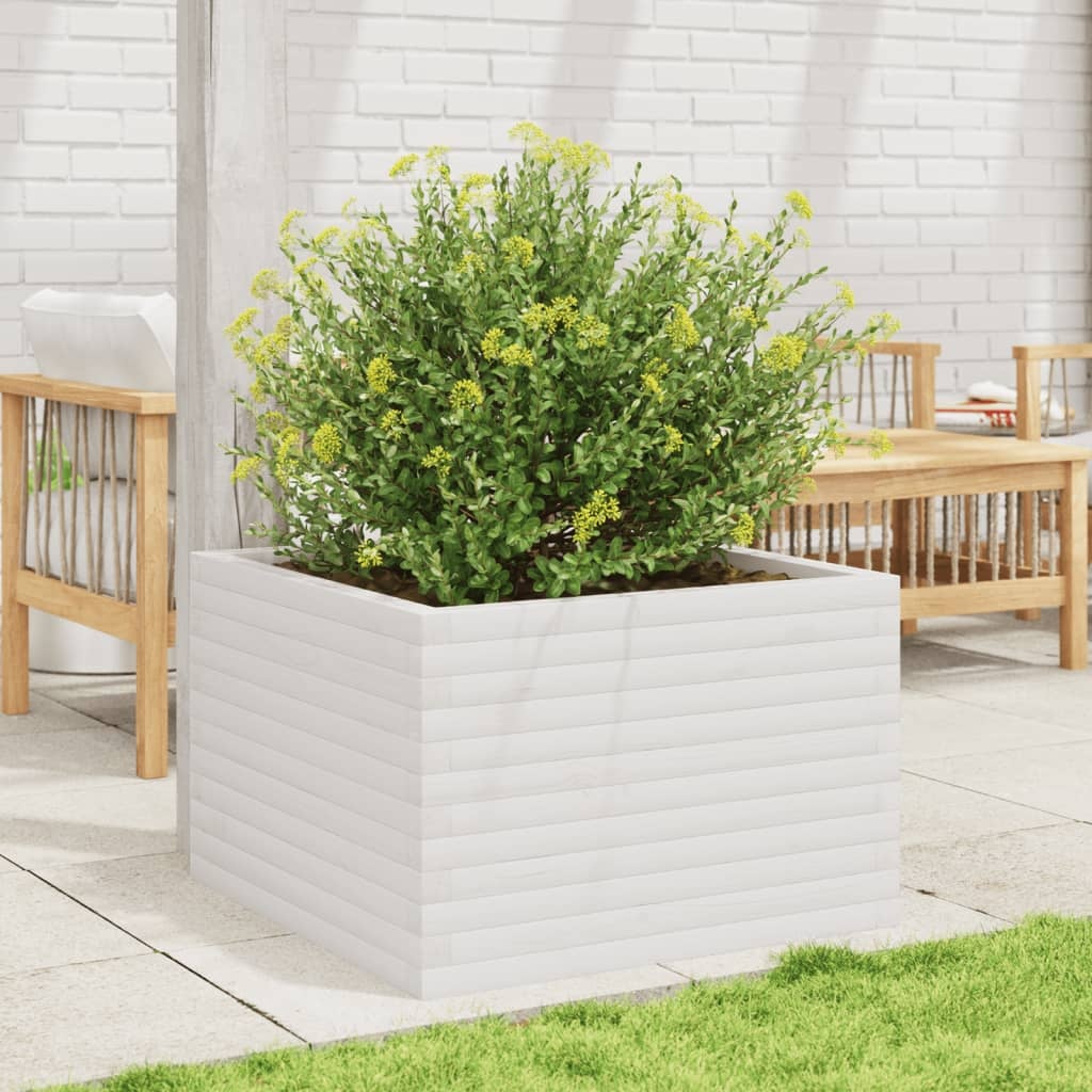 VidaXL Plantenbak 70x70x45,5 cm massief grenenhout wit