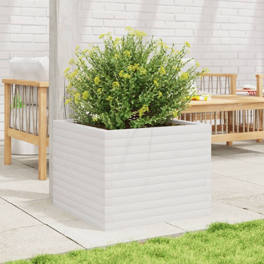 VidaXL Plantenbak 60x60x45,5 cm massief grenenhout wit