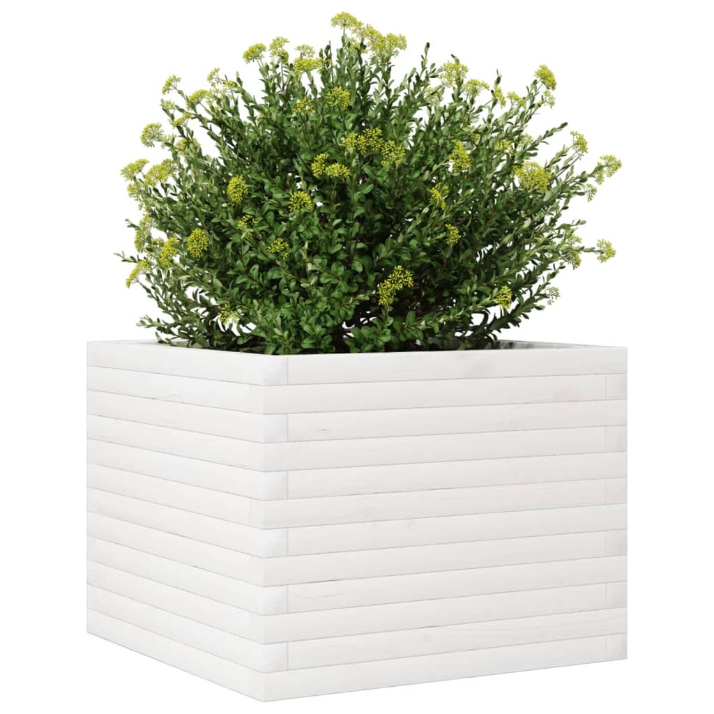 VidaXL Plantenbak 60x60x45,5 cm massief grenenhout wit