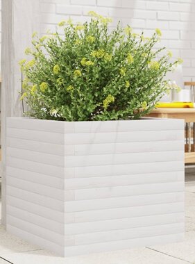 VidaXL Plantenbak 50x50x45,5 cm massief grenenhout wit