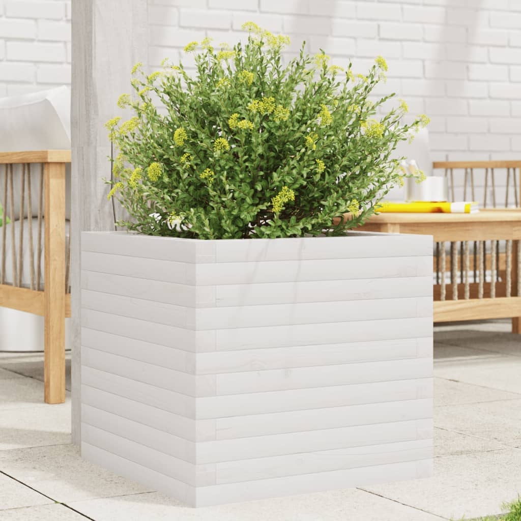 VidaXL Plantenbak 50x50x45,5 cm massief grenenhout wit