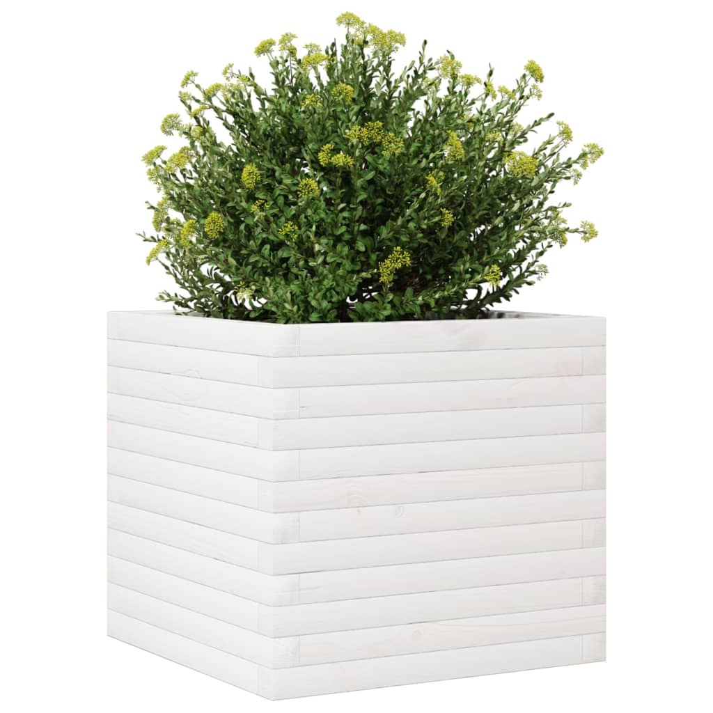 VidaXL Plantenbak 50x50x45,5 cm massief grenenhout wit