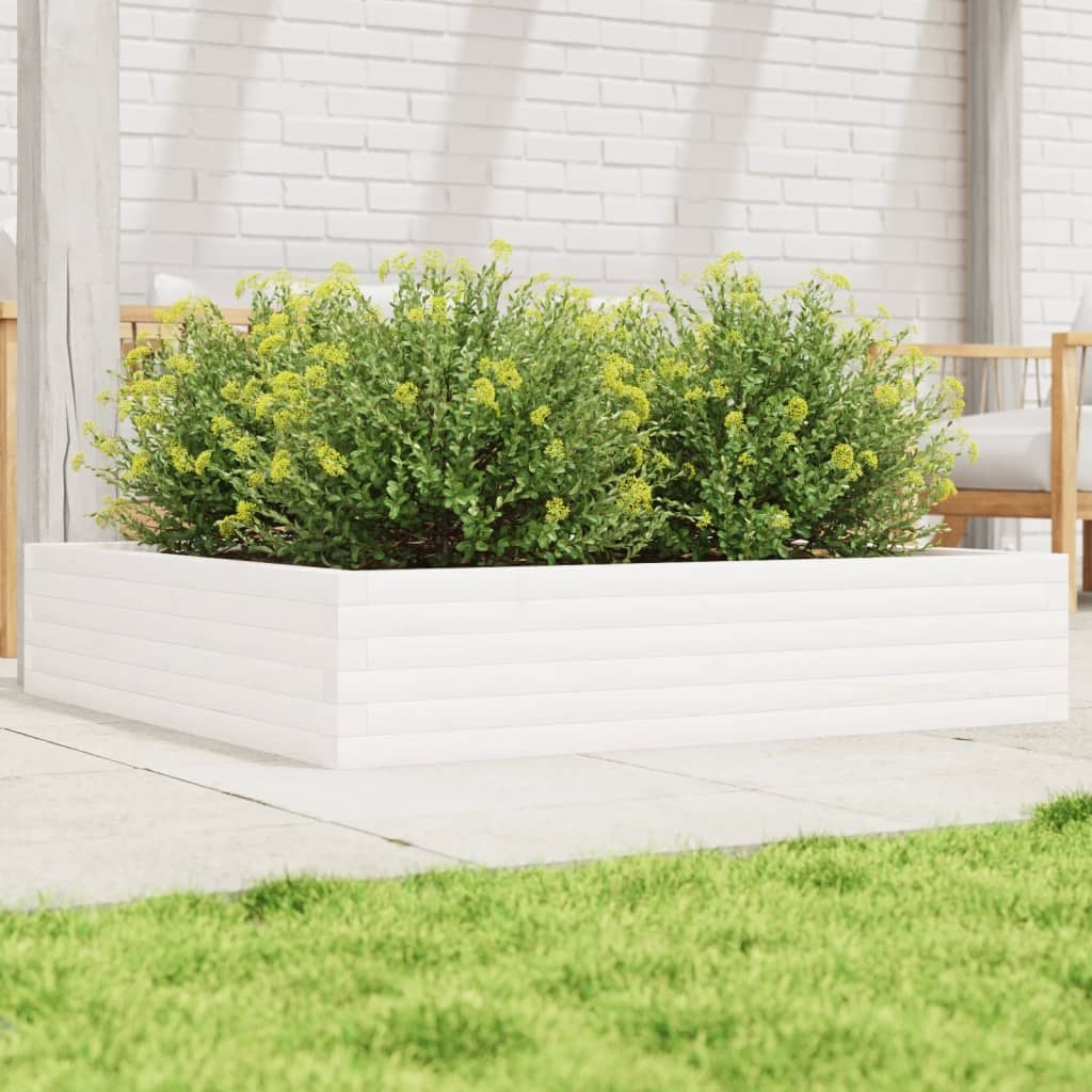 VidaXL Plantenbak 110x110x23 cm massief grenenhout wit