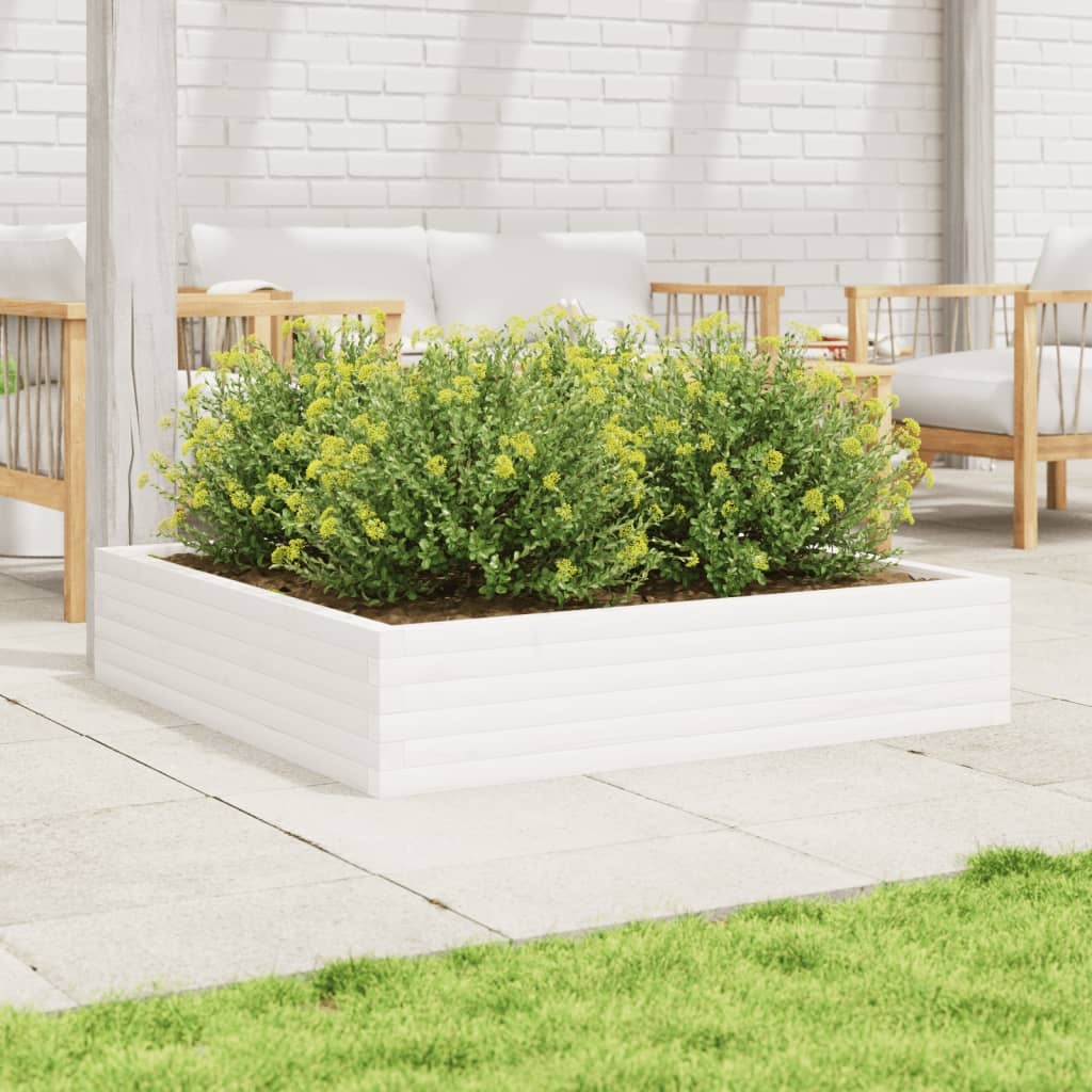 VidaXL Plantenbak 110x110x23 cm massief grenenhout wit