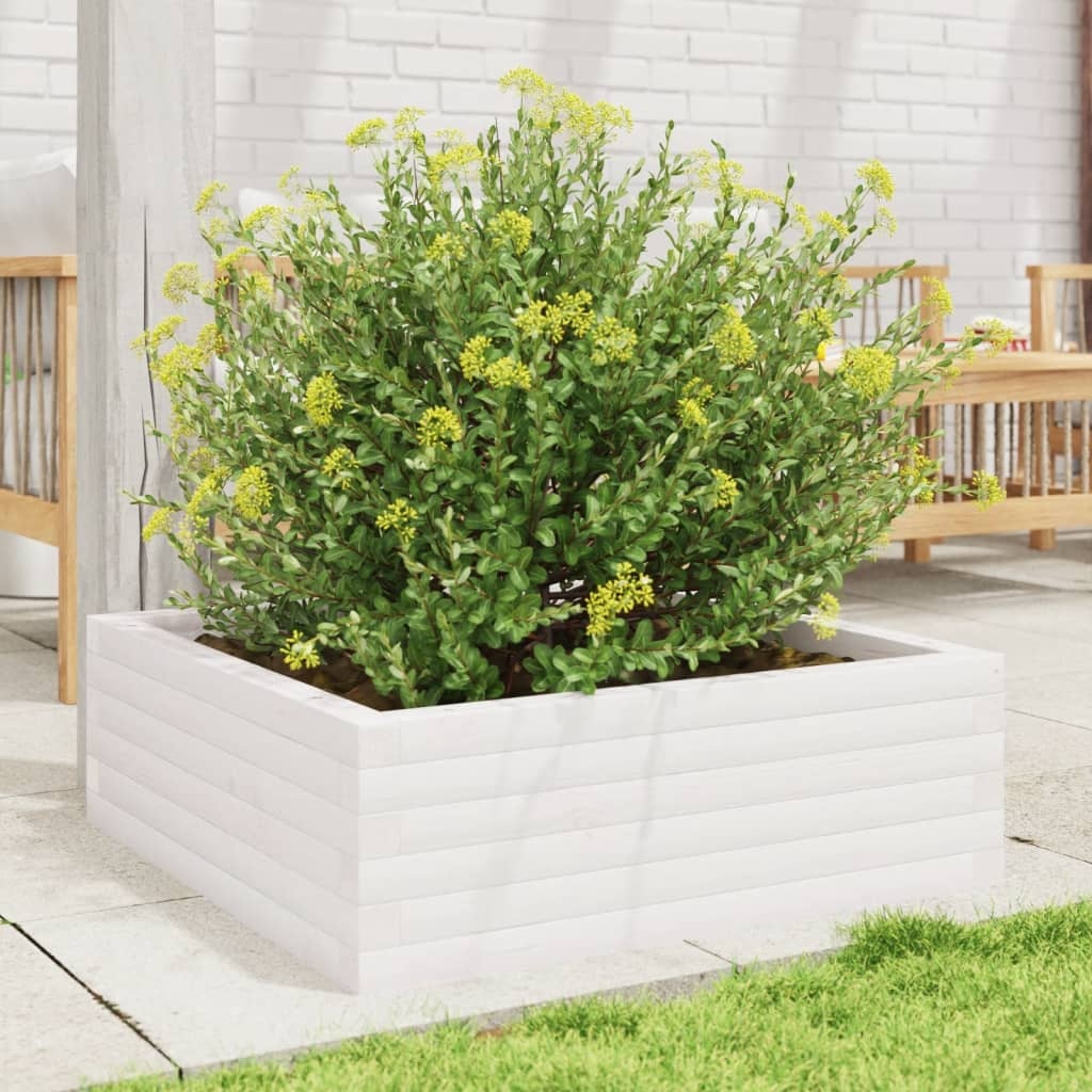 VidaXL Plantenbak 70x70x23 cm massief grenenhout wit