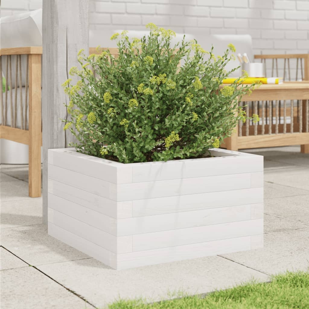 VidaXL Plantenbak 40x40x23 cm massief grenenhout wit