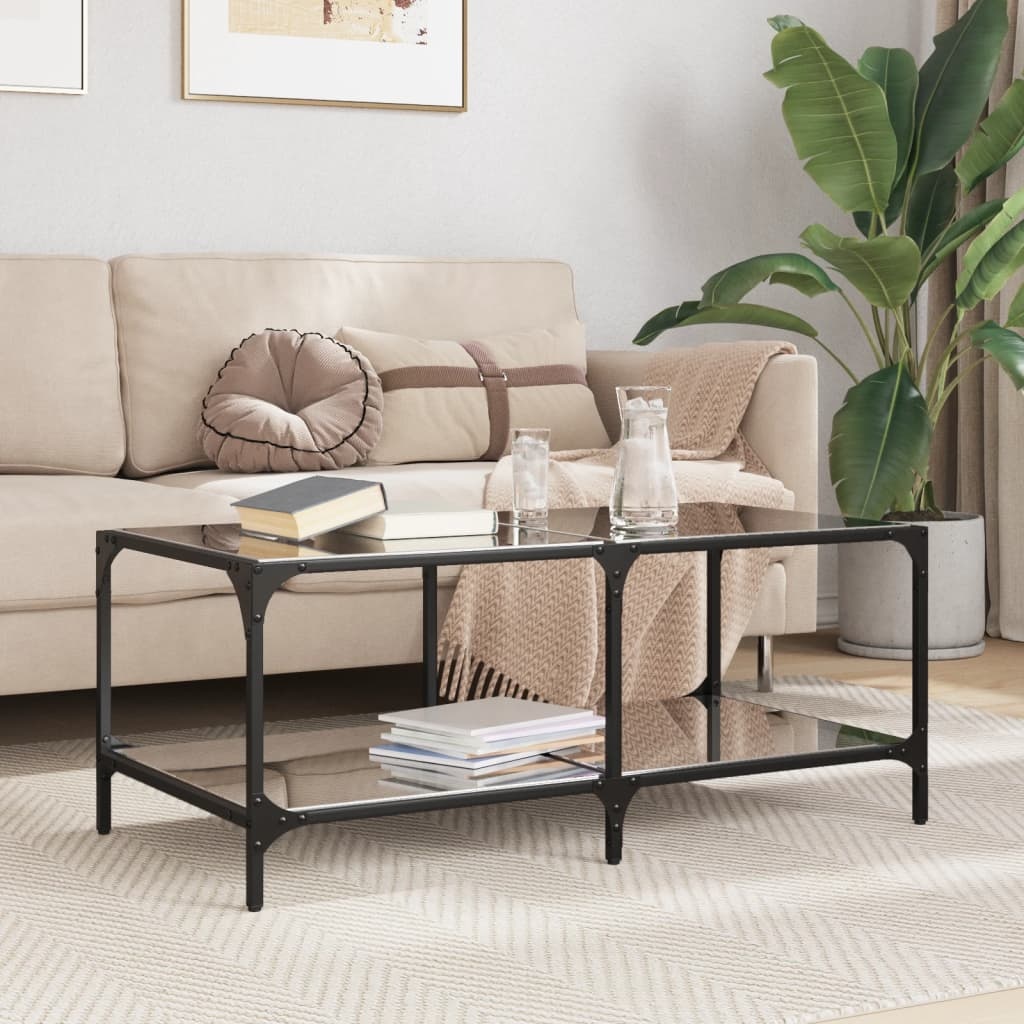 VidaXL Salontafel met zwart glazen blad 98,5x50x40 cm staal