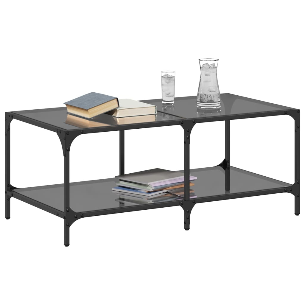 VidaXL Salontafel met zwart glazen blad 98,5x50x40 cm staal