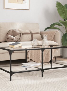 VidaXL Salontafel met transparant glazen blad 98,5x50x40 cm staal