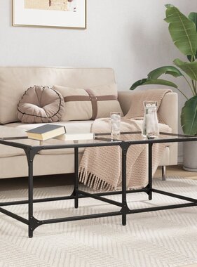 VidaXL Salontafel met transparant glazen blad 98,5x50x40 cm staal