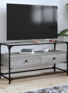 VidaXL Tv-meubel met glazen blad 98x35x51 cm bewerkt hout grijs sonoma