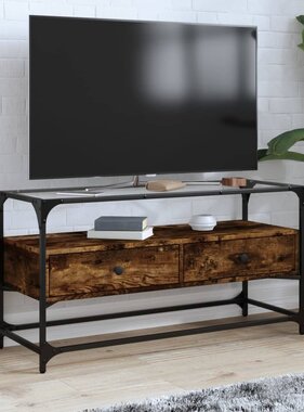 VidaXL Tv-meubel met glazen blad 98x35x51 cm hout gerookt eikenkleurig