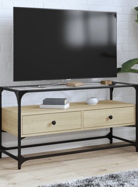 VidaXL Tv-meubel met glazen blad 98x35x51 cm bewerkt hout sonoma eiken