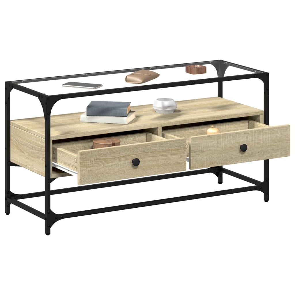 VidaXL Tv-meubel met glazen blad 98x35x51 cm bewerkt hout sonoma eiken