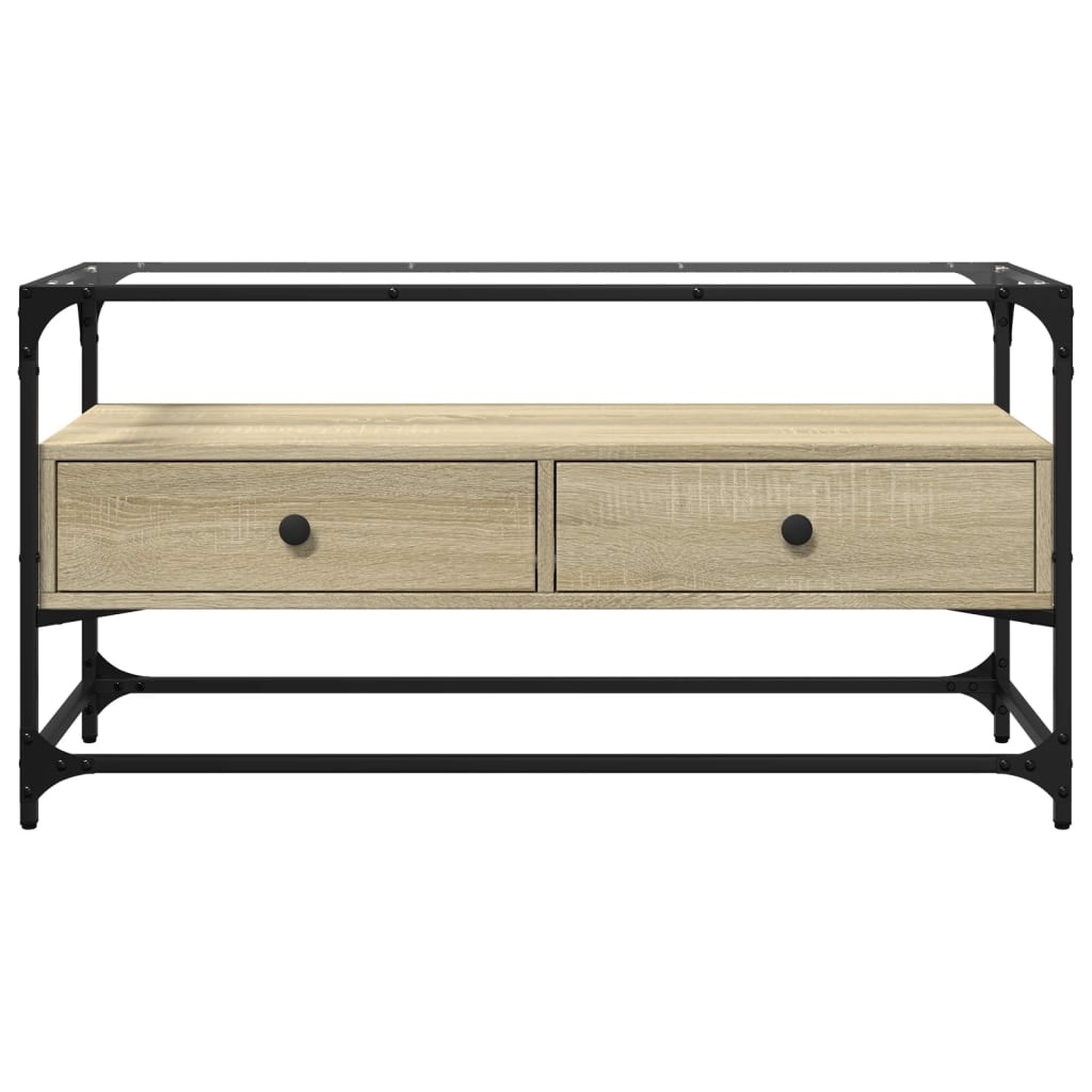 VidaXL Tv-meubel met glazen blad 98x35x51 cm bewerkt hout sonoma eiken