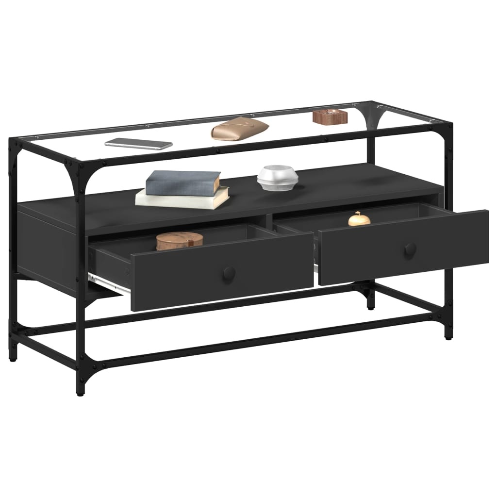 VidaXL Tv-meubel met glazen blad 98x35x51 cm bewerkt hout zwart
