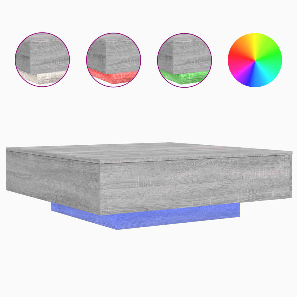 VidaXL Salontafel met LED-verlichting 100x100x31 cm grijs sonoma eiken