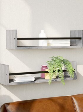 VidaXL Wandschappen met stangen 2 st 60x16x14 cm grijs sonoma