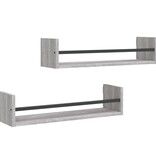VidaXL Wandschappen met stangen 2 st 60x16x14 cm grijs sonoma
