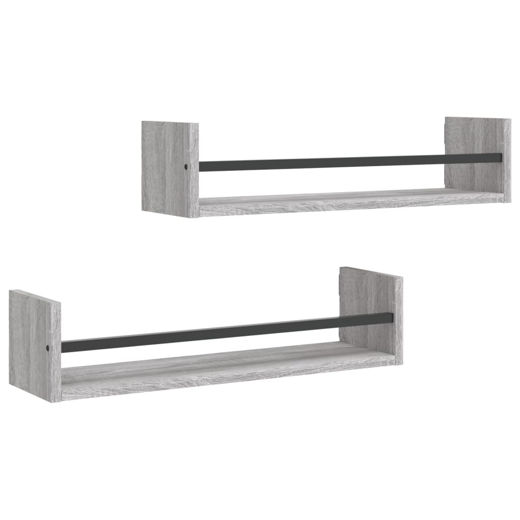 VidaXL Wandschappen met stangen 2 st 60x16x14 cm grijs sonoma