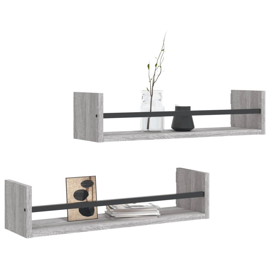 VidaXL Wandschappen met stangen 2 st 60x16x14 cm grijs sonoma
