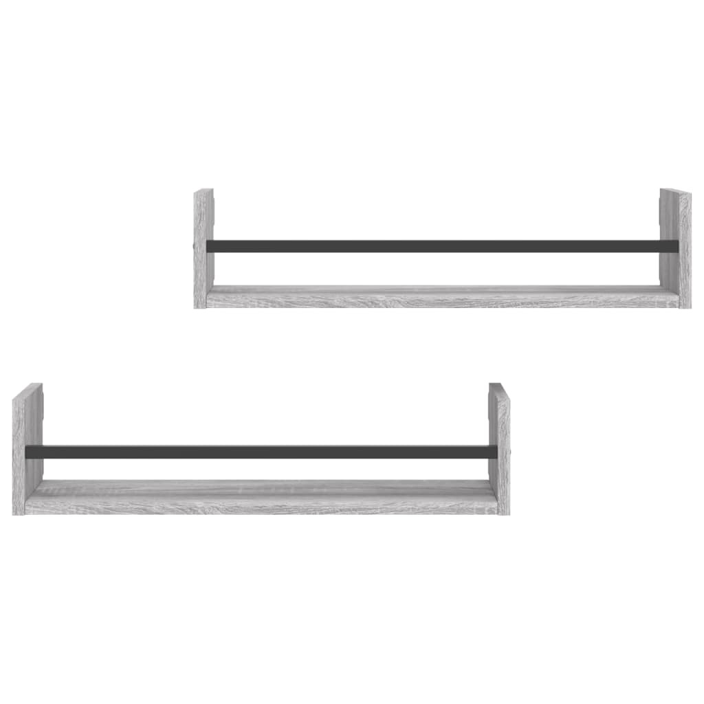 VidaXL Wandschappen met stangen 2 st 60x16x14 cm grijs sonoma