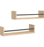 VidaXL Wandschappen met stangen 2 st 60x16x14 cm sonoma eikenkleurig