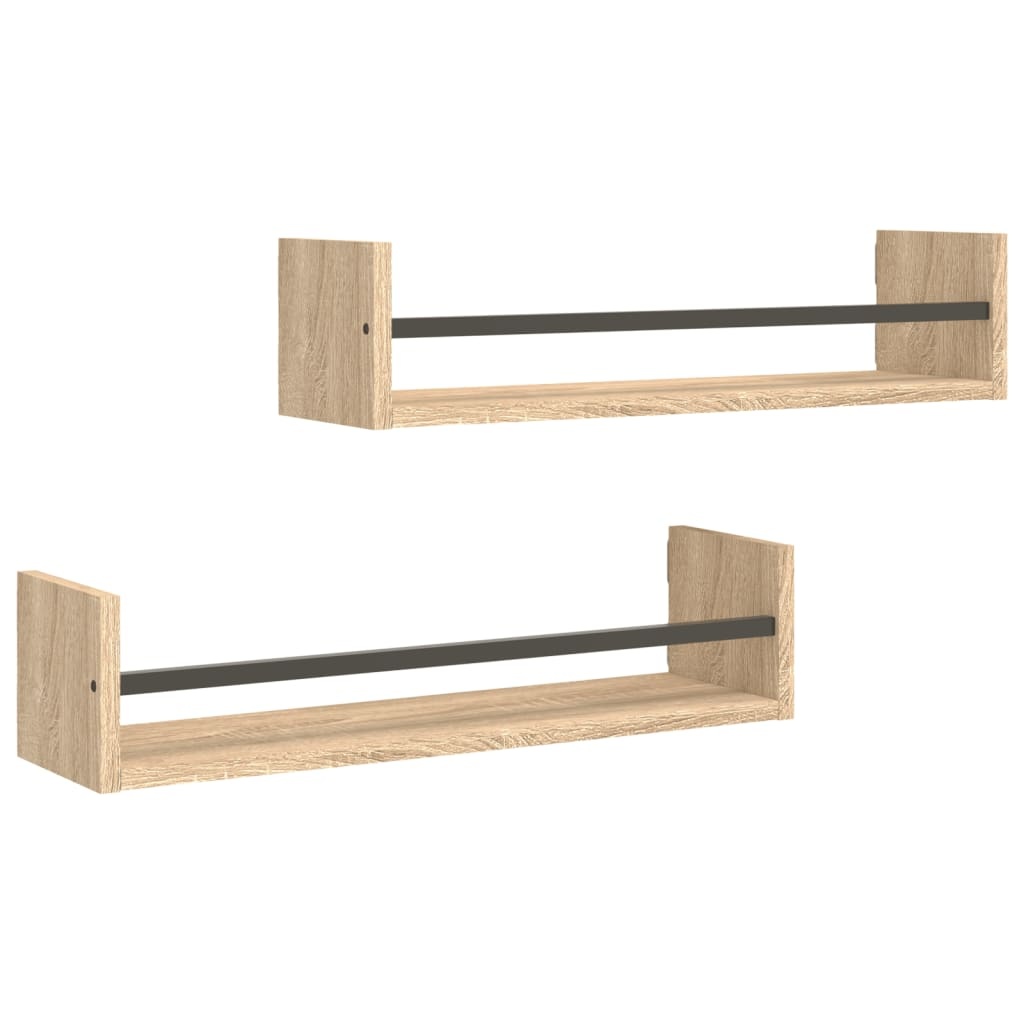 VidaXL Wandschappen met stangen 2 st 60x16x14 cm sonoma eikenkleurig