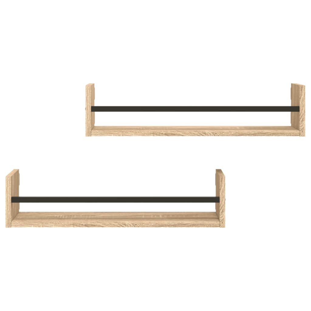 VidaXL Wandschappen met stangen 2 st 60x16x14 cm sonoma eikenkleurig