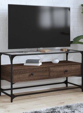 VidaXL Tv-meubel met glazen blad 98x35x51 cm hout bruin eikenkleurig