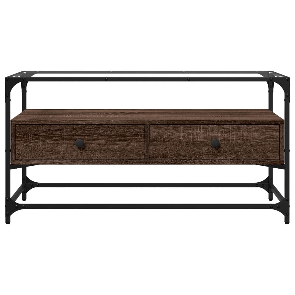 VidaXL Tv-meubel met glazen blad 98x35x51 cm hout bruin eikenkleurig