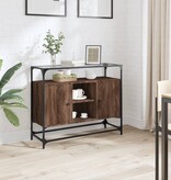 VidaXL Dressoir met glazen blad 98x35x81 cm hout bruin eikenkleurig