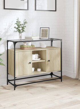 VidaXL Dressoir met glazen blad 98x35x81 cm hout sonoma eikenkleurig