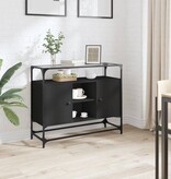 VidaXL Dressoir met glazen blad 98x35x81 cm bewerkt hout zwart