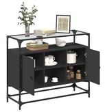 VidaXL Dressoir met glazen blad 98x35x81 cm bewerkt hout zwart