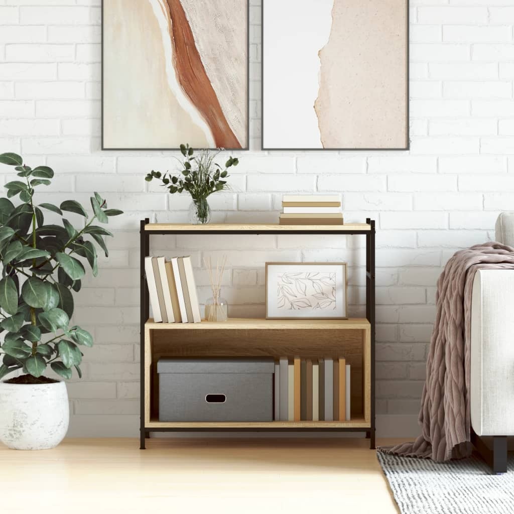VidaXL Boekenrek 80x30x78,5 cm bewerkt hout en ijzer sonoma eikenkleur