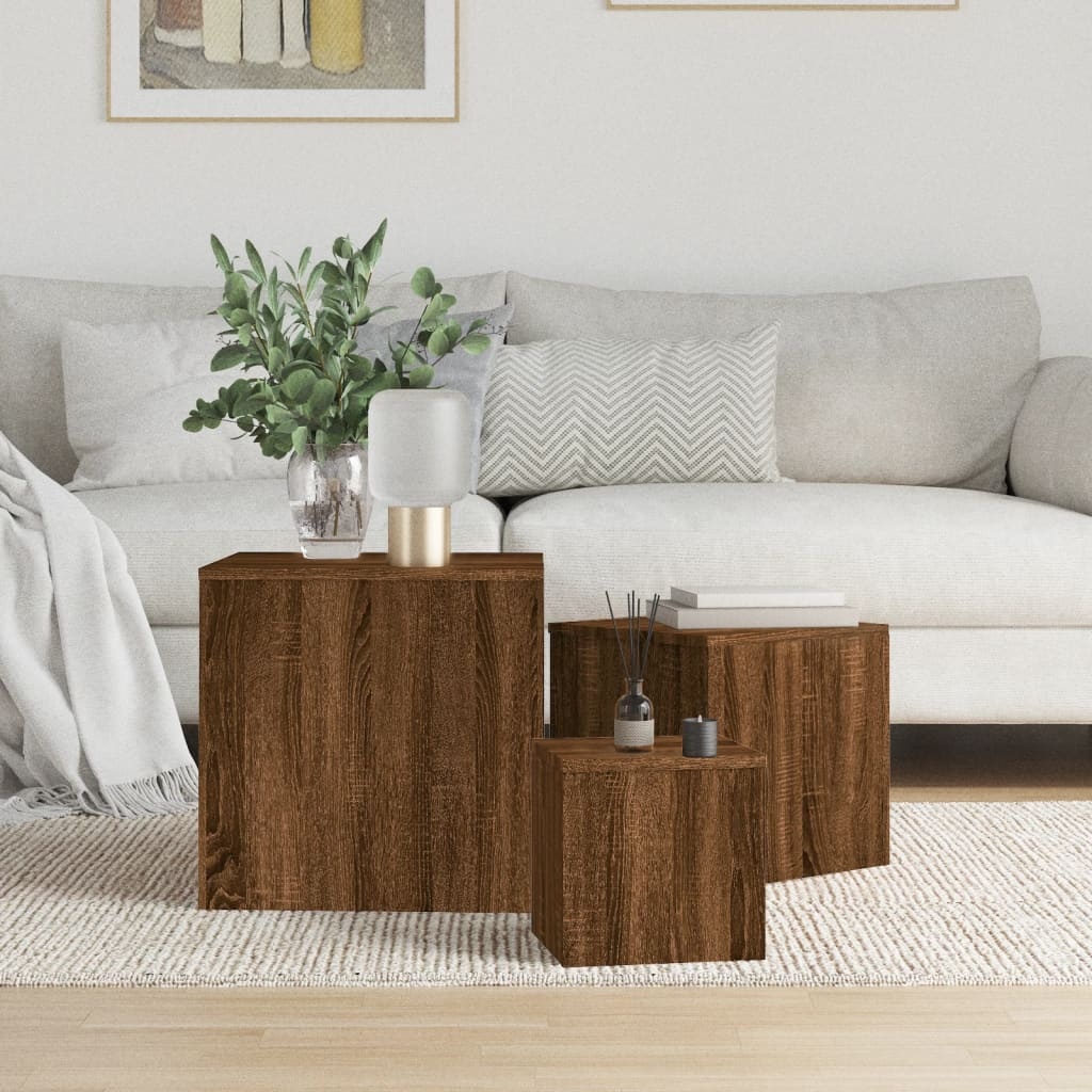 VidaXL Bijzettafels 3 st bewerkt hout bruin eikenkleur