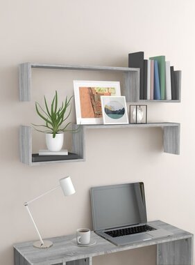 VidaXL Wandschappen 2 st 100x15x20 cm bewerkt hout grijs sonoma eiken