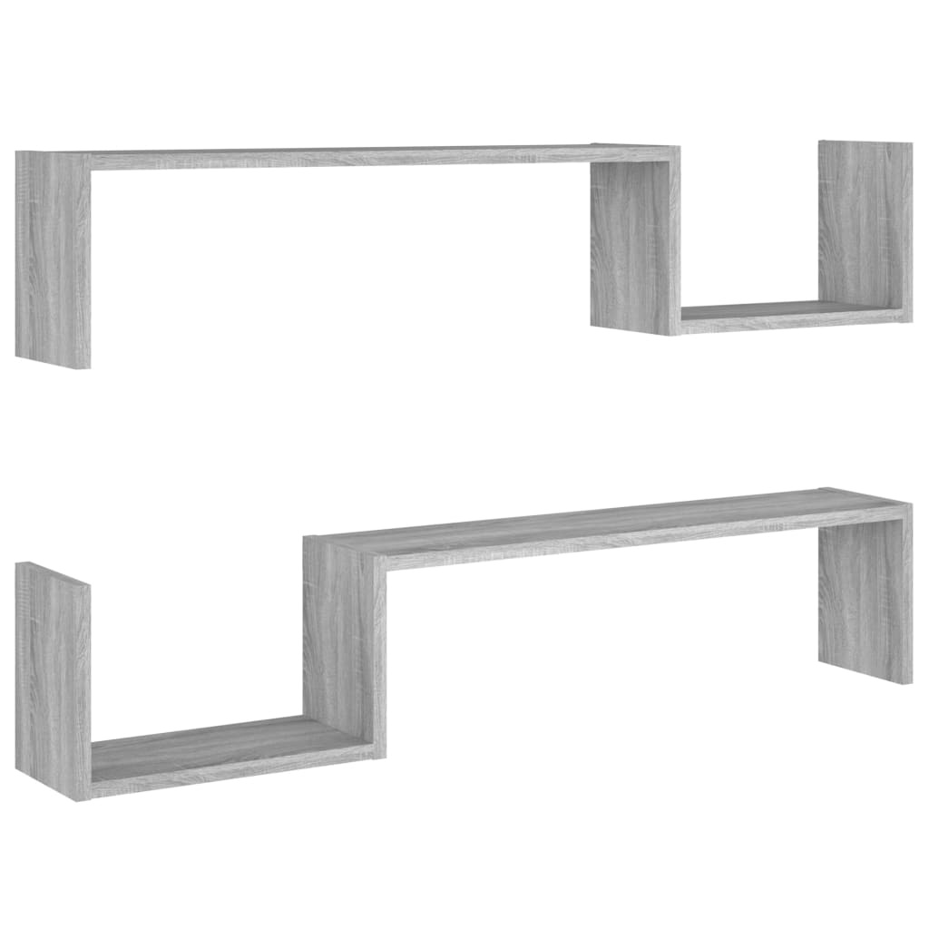 VidaXL Wandschappen 2 st 100x15x20 cm bewerkt hout grijs sonoma eiken