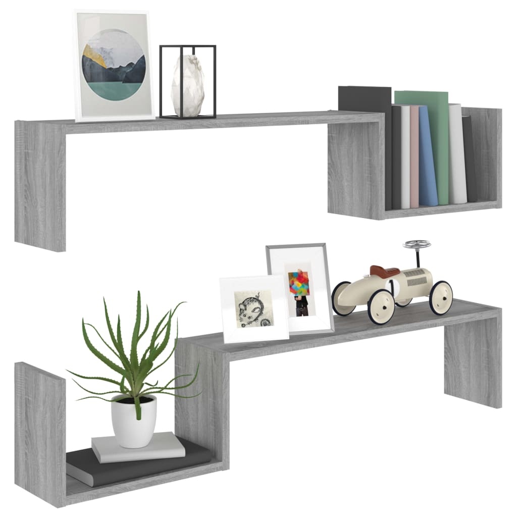 VidaXL Wandschappen 2 st 100x15x20 cm bewerkt hout grijs sonoma eiken