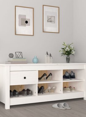 VidaXL Schoenenkast 110x38x45,5 cm massief grenenhout wit