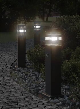 vidaXL Vloerlampen voor buiten 3 st met sensor 50 cm aluminium zwart