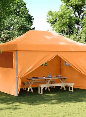 vidaXL Partytent inklapbaar pop-up met 4 zijwanden oranje